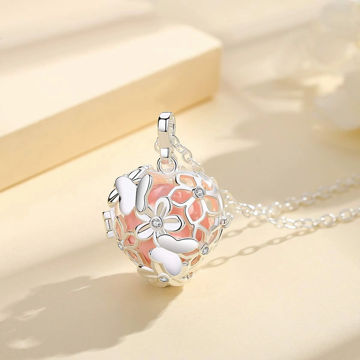 EUDORA Harmony Bola Butterfly Angel Caller Pregnancy Women Necklace Guardian Angel Wishing Chime Mexico Ball Pendant for Future Mama Jewellry Gift for Women Mother Wife Sisters, 45inch   30inch
