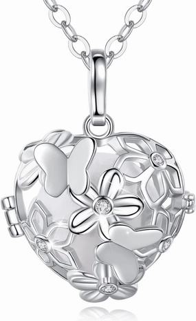 EUDORA Harmony Bola Butterfly Angel Caller Pregnancy Women Necklace Guardian Angel Wishing Chime Mexico Ball Pendant for Future Mama Jewellry Gift for Women Mother Wife Sisters, 45inch   30inch