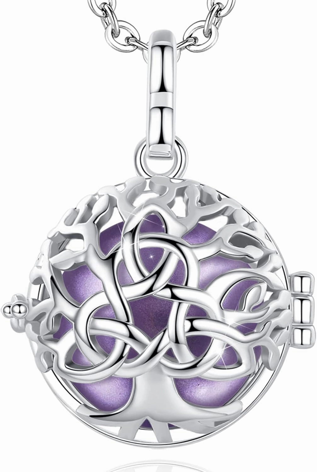 EUDORA Harmony Bola Celtic Knot Tree of Life Angel Caller Pregnancy Women Necklace Guardian Angel Wishing Chime Mexico Ball Bola Pendant for Future Mama Jewelry Gift for Mom Women, 45inch   30inch