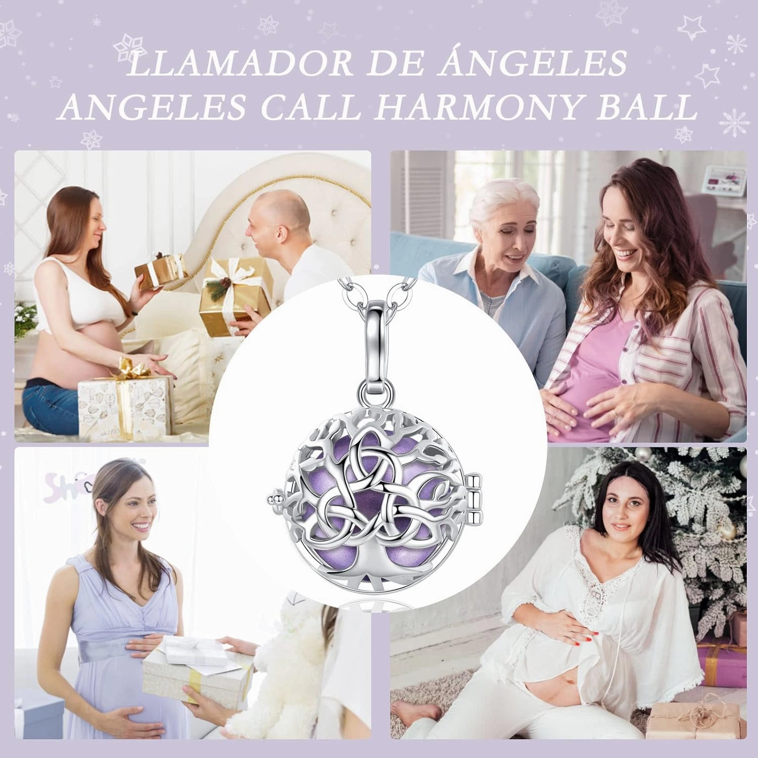 EUDORA Harmony Bola Celtic Knot Tree of Life Angel Caller Pregnancy Women Necklace Guardian Angel Wishing Chime Mexico Ball Bola Pendant for Future Mama Jewelry Gift for Mom Women, 45inch   30inch