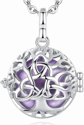 EUDORA Harmony Bola Celtic Knot Tree of Life Angel Caller Pregnancy Women Necklace Guardian Angel Wishing Chime Mexico Ball Bola Pendant for Future Mama Jewelry Gift for Mom Women, 45inch   30inch