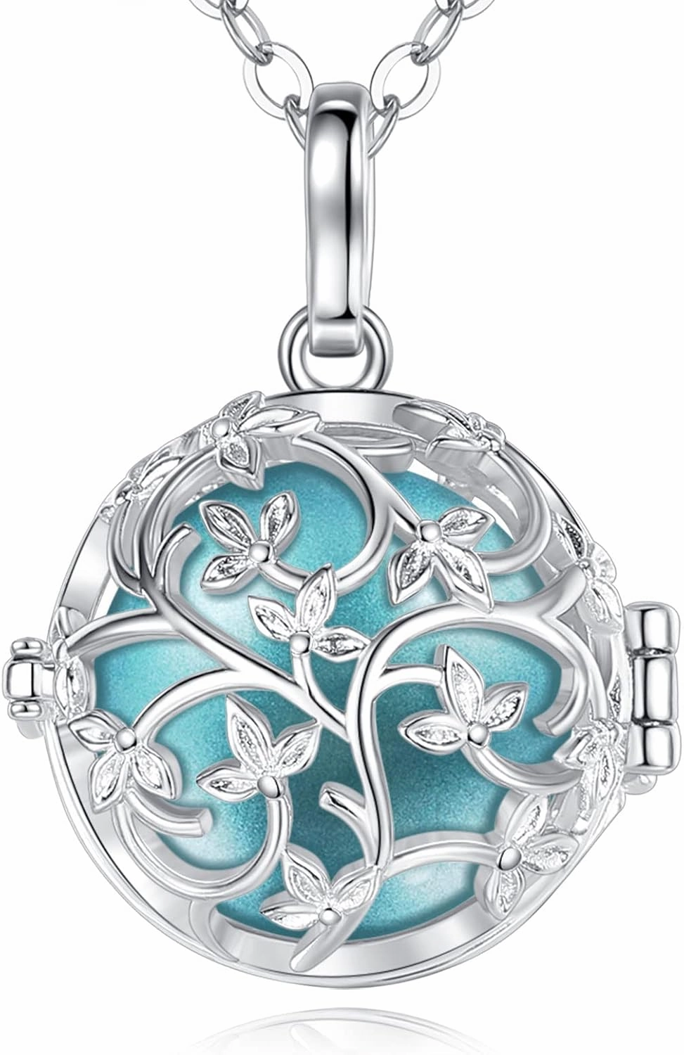 EUDORA Harmony Bola Tree of Life Angel Caller Pregnancy Women Necklace Guardian Angel Wishing Chime Mexico Ball Pendant for Future Mama Jewellry Gift for Women Mother Wife Sisters, 45inch   30inch