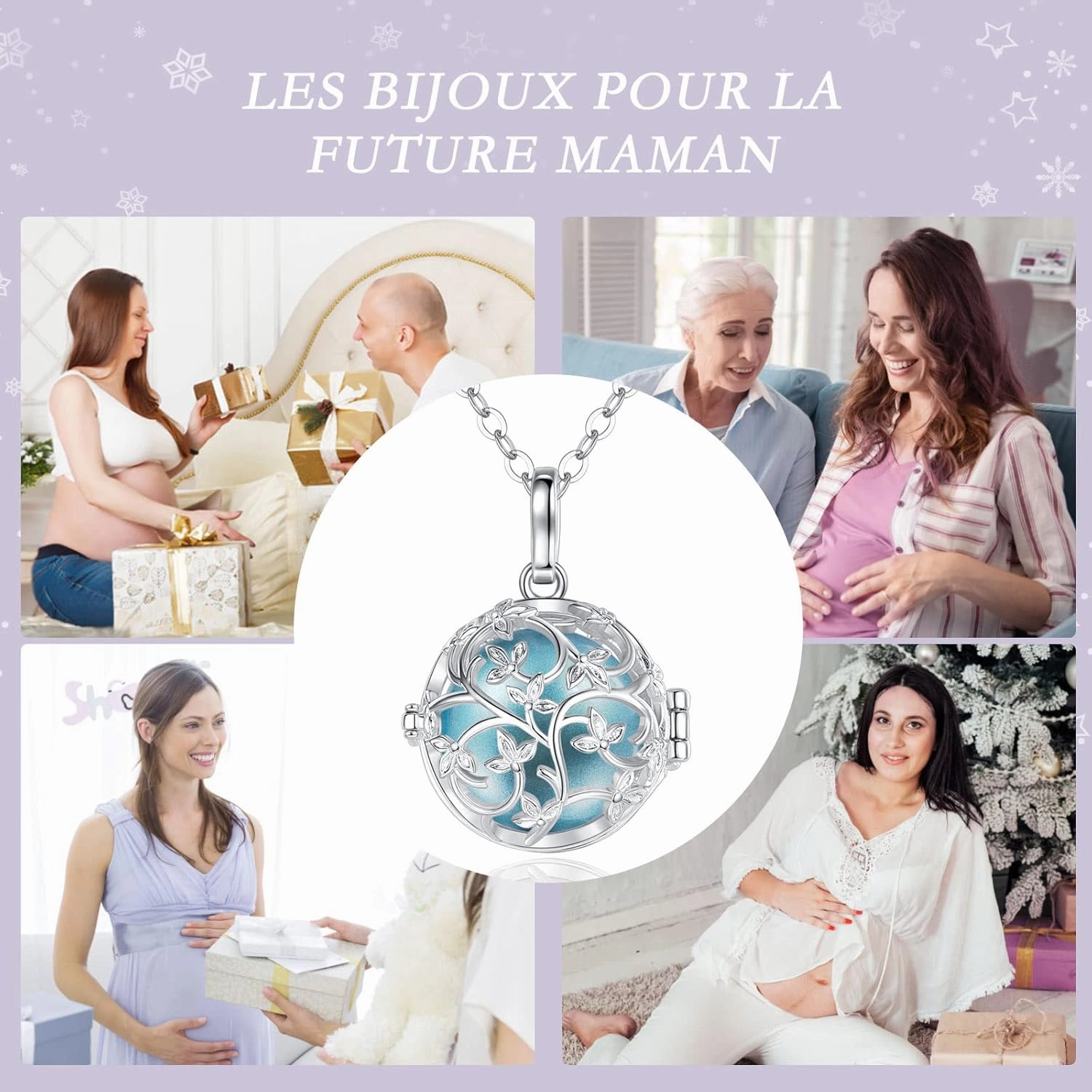 EUDORA Harmony Bola Tree of Life Angel Caller Pregnancy Women Necklace Guardian Angel Wishing Chime Mexico Ball Pendant for Future Mama Jewellry Gift for Women Mother Wife Sisters, 45inch   30inch