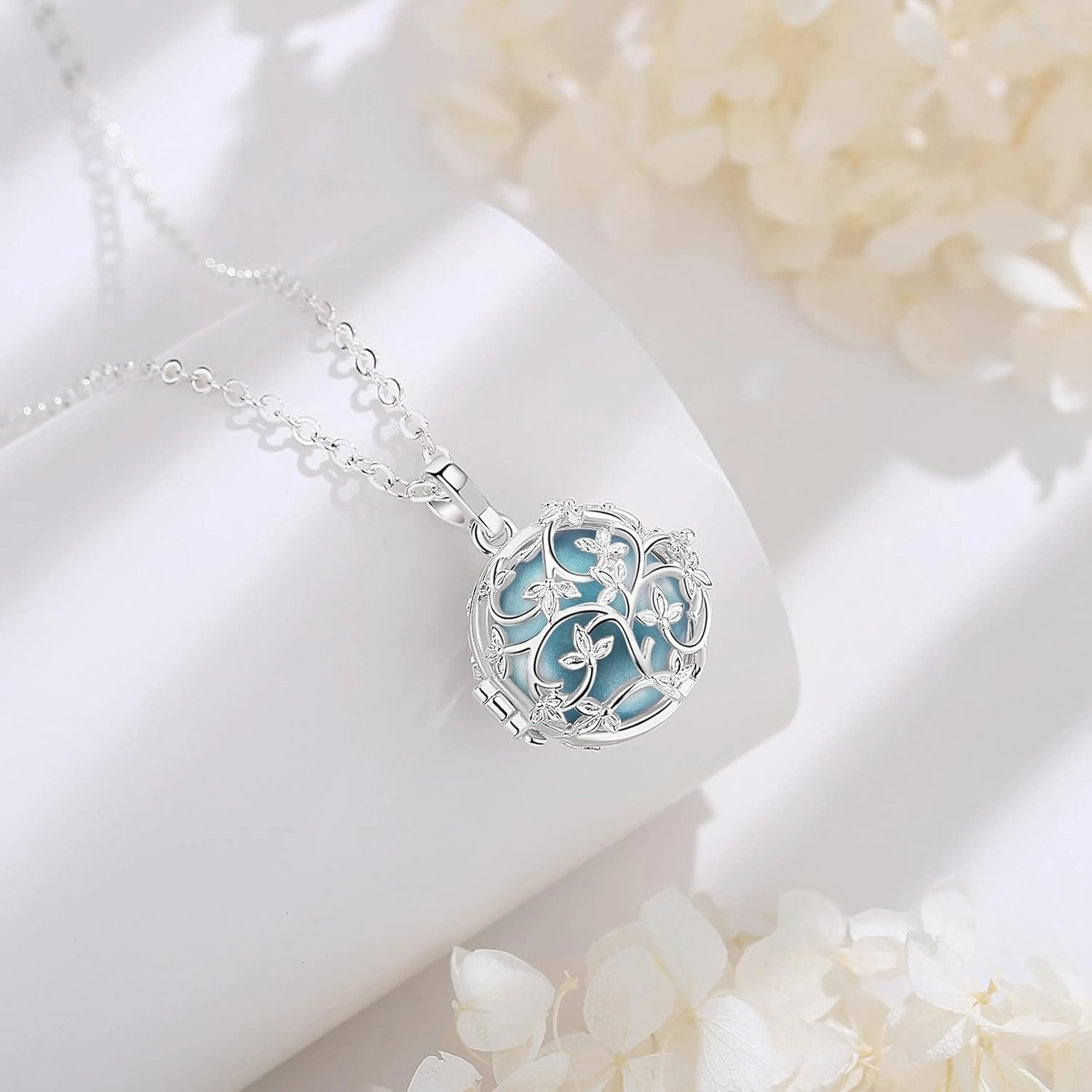 EUDORA Harmony Bola Tree of Life Angel Caller Pregnancy Women Necklace Guardian Angel Wishing Chime Mexico Ball Pendant for Future Mama Jewellry Gift for Women Mother Wife Sisters, 45inch   30inch