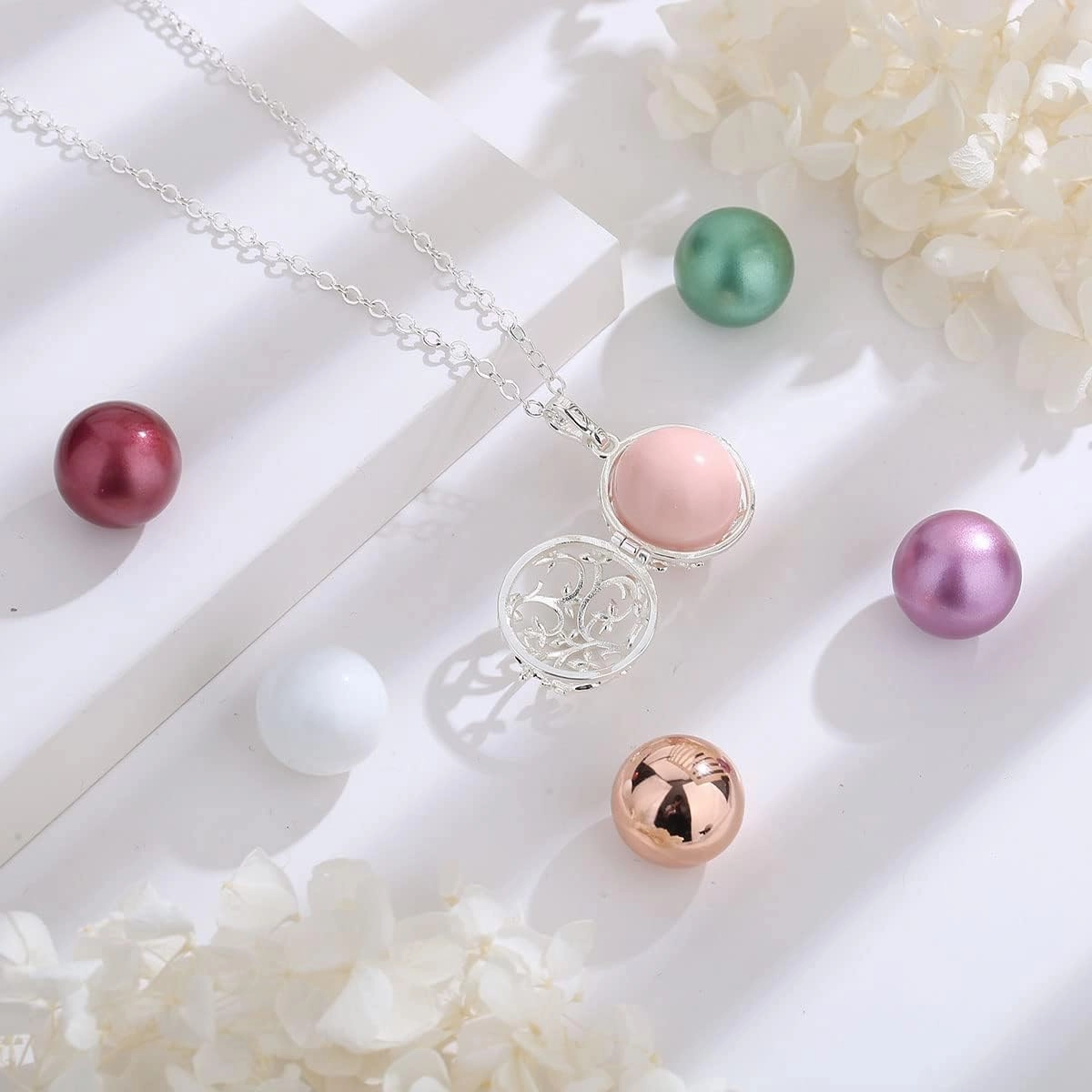 EUDORA Harmony Bola Tree of Life Angel Caller Pregnancy Women Necklace Guardian Angel Wishing Chime Mexico Ball Pendant for Future Mama Jewellry Gift for Women Mother Wife Sisters, 45inch   30inch