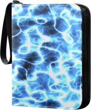 Exnundod Abstract Lightning Bolt Trading Card Binder for Cards, Blue Flash Shiny Card Album 4-Pockets for 400 Cards with Removable Sleeves PU Baseball Card Holder Football Sports Card Collection
