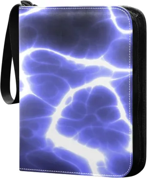Exnundod Blue Shiny Lightning Trading Card Binder for Cards, Cool Flash Abstract Card Album 4-Pockets for 400 Cards with Removable Sleeves PU Baseball Card Holder Football Sports Card Collection