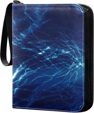 Exnundod Flash Sparks Blue Trading Card Binder for Cards, Cool Lightning Shiny Card Album 4-Pockets for 400 Cards with Removable Sleeves PU Baseball Card Holder Football Sports Card Collection