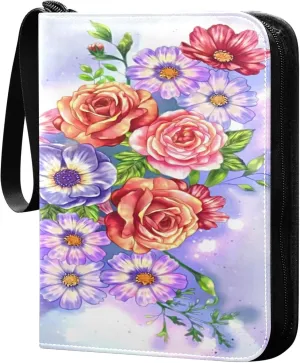 Exnundod Flowers and Butterfly Trading Card Binder for Cards, Creative Art Card Album 4-Pockets for 400 Cards with Removable Sleeves PU Baseball Card Holder Football Sports Card Collection