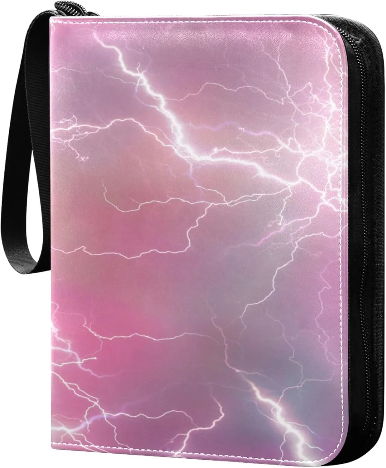 Exnundod Lightning Aurora Borealis Trading Card Binder for Cards, Pink Shiny Flash Card Album 4-Pockets for 400 Cards with Removable Sleeves PU Baseball Card Holder Football Sports Card Collection