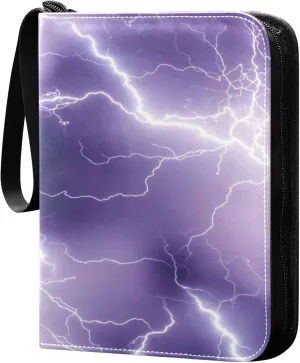 Exnundod Lightning Bolt Purple Trading Card Binder for Cards, 3d Shiny Flash Card Album 4-Pockets for 400 Cards with Removable Sleeves PU Baseball Card Holder Football Sports Card Collection