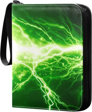 Exnundod Spark Green Lightning Trading Card Binder for Cards, Shiny Flash Card Album 4-Pockets for 400 Cards with Removable Sleeves PU Baseball Card Holder Football Sports Card Collection