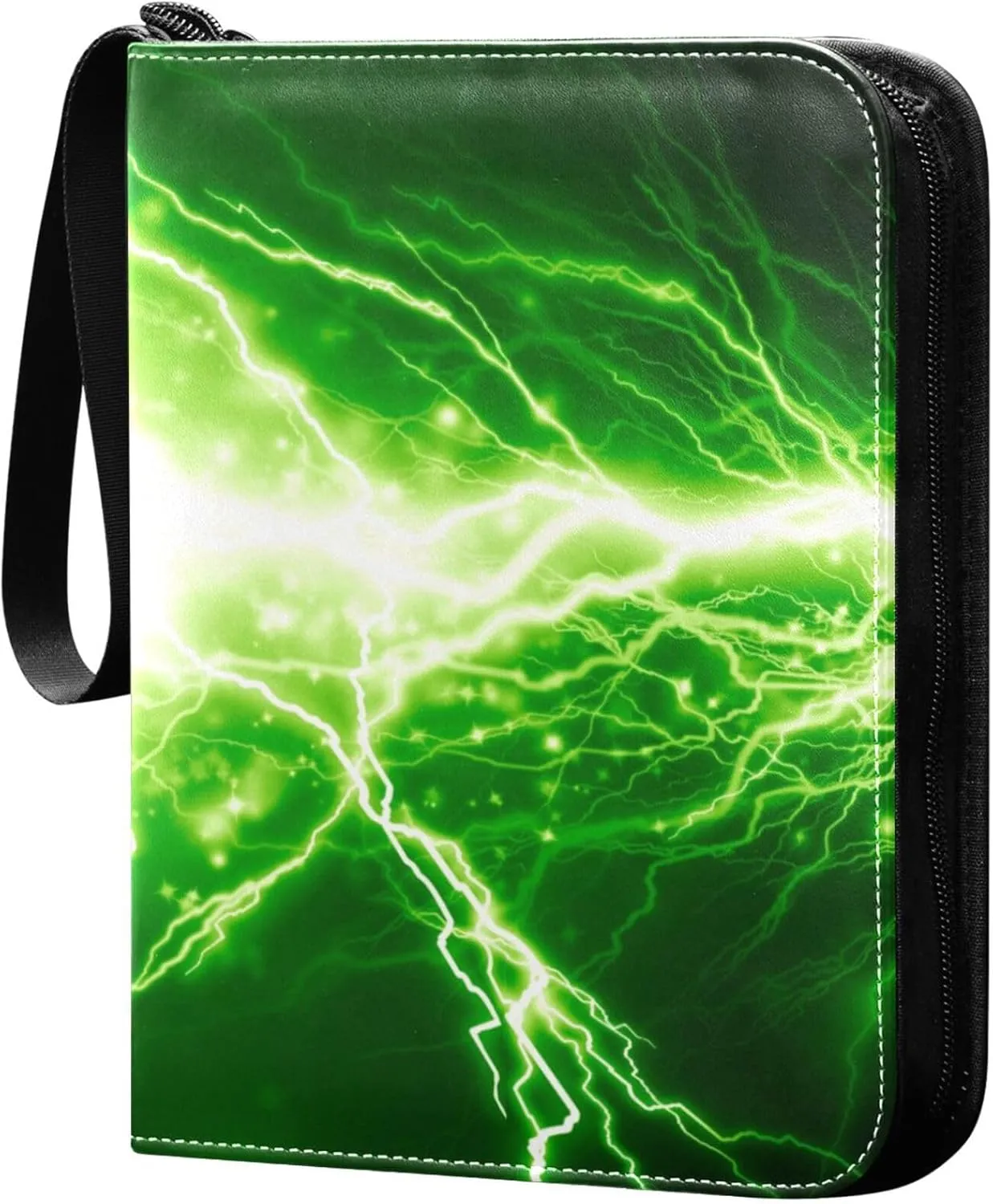 Exnundod Spark Green Lightning Trading Card Binder for Cards, Shiny Flash Card Album 4-Pockets for 400 Cards with Removable Sleeves PU Baseball Card Holder Football Sports Card Collection
