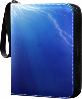 Exnundod Lightning Bolt Cool Trading Card Binder for Cards, Blue Flash Shiny Card Album 4-Pockets for 400 Cards with Removable Sleeves PU Baseball Card Holder Football Sports Card Collection