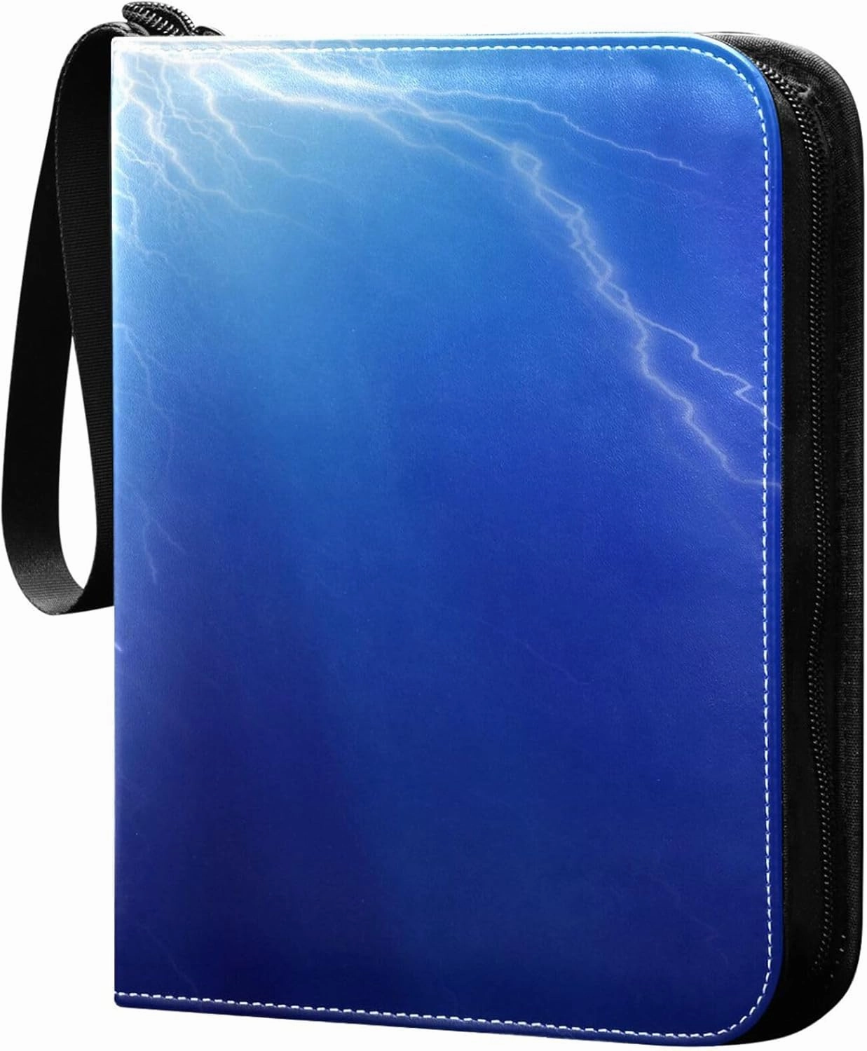 Exnundod Lightning Bolt Cool Trading Card Binder for Cards, Blue Flash Shiny Card Album 4-Pockets for 400 Cards with Removable Sleeves PU Baseball Card Holder Football Sports Card Collection