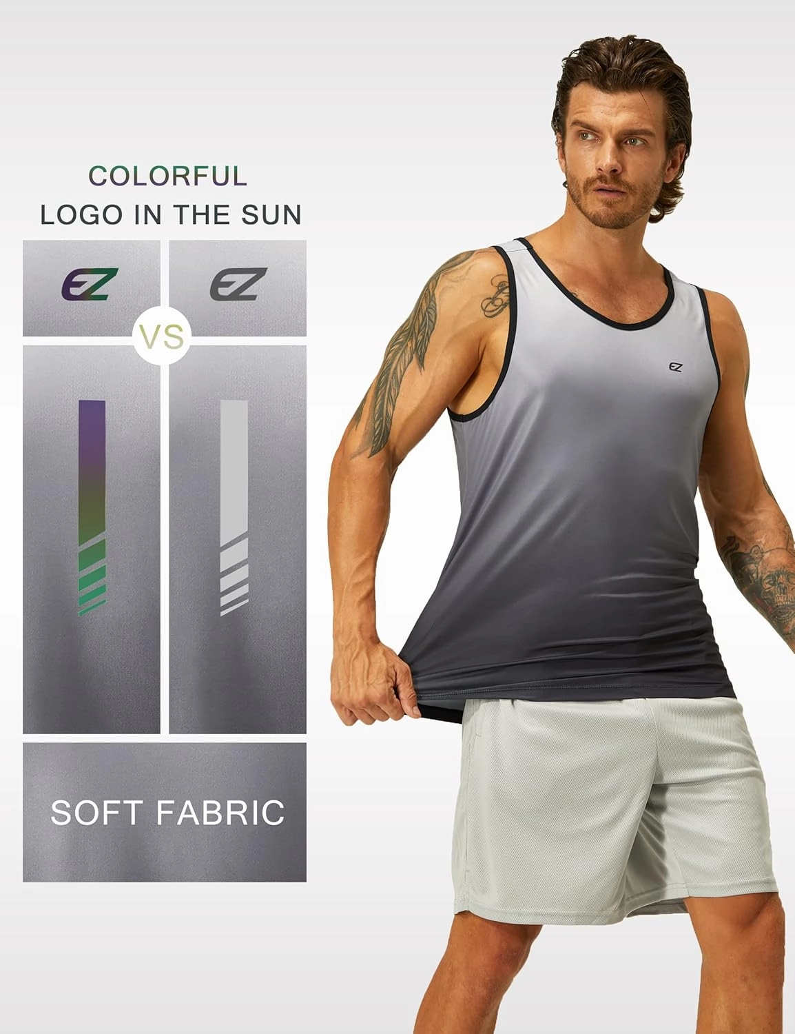 EZRUN Men's Tank Tops Quick Dry Workout Swim Beach Shirts Sleeveless Shirts for Bodybuilding Gym Fitness Training