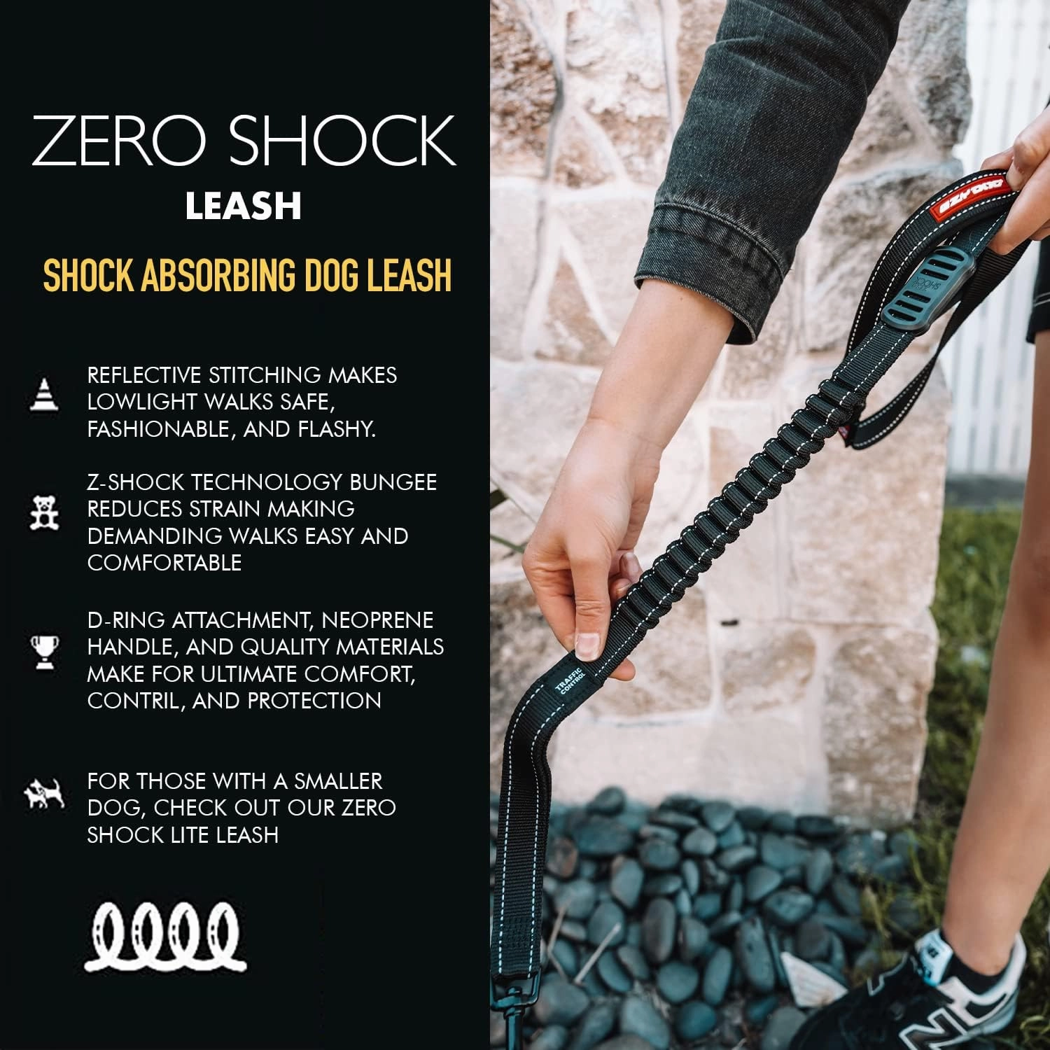 EzyDog Zero Shock Dog Leash - Shock Absorbing Bungee Leash for Dogs That Pull or Excite - Dual Handle and Reflective for Large, Medium, or Small Dogs (48-Inch, Purple)