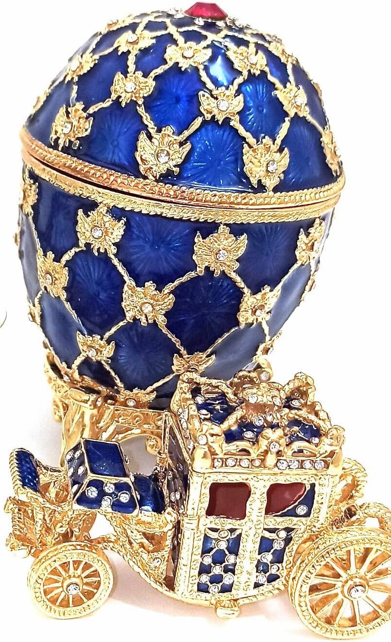 Faberge Ornament Set Queens Carriage 24k GOLD decor Sapphire Bracelet Something Blue For Wedding HANDMADE Jewellery box gift Handset 10ct Diamonds 4.75ct Ruby Gift women Home decor