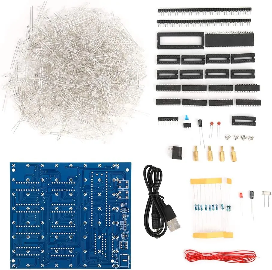 Fafeicy 3D LED Light Squared Kit 8x8x8 Cube Blue Red DIY Gift Home Decoration Hand Made Spare Parts Included, Cube Design, Great Workmanship for Easy Assembly (Red)