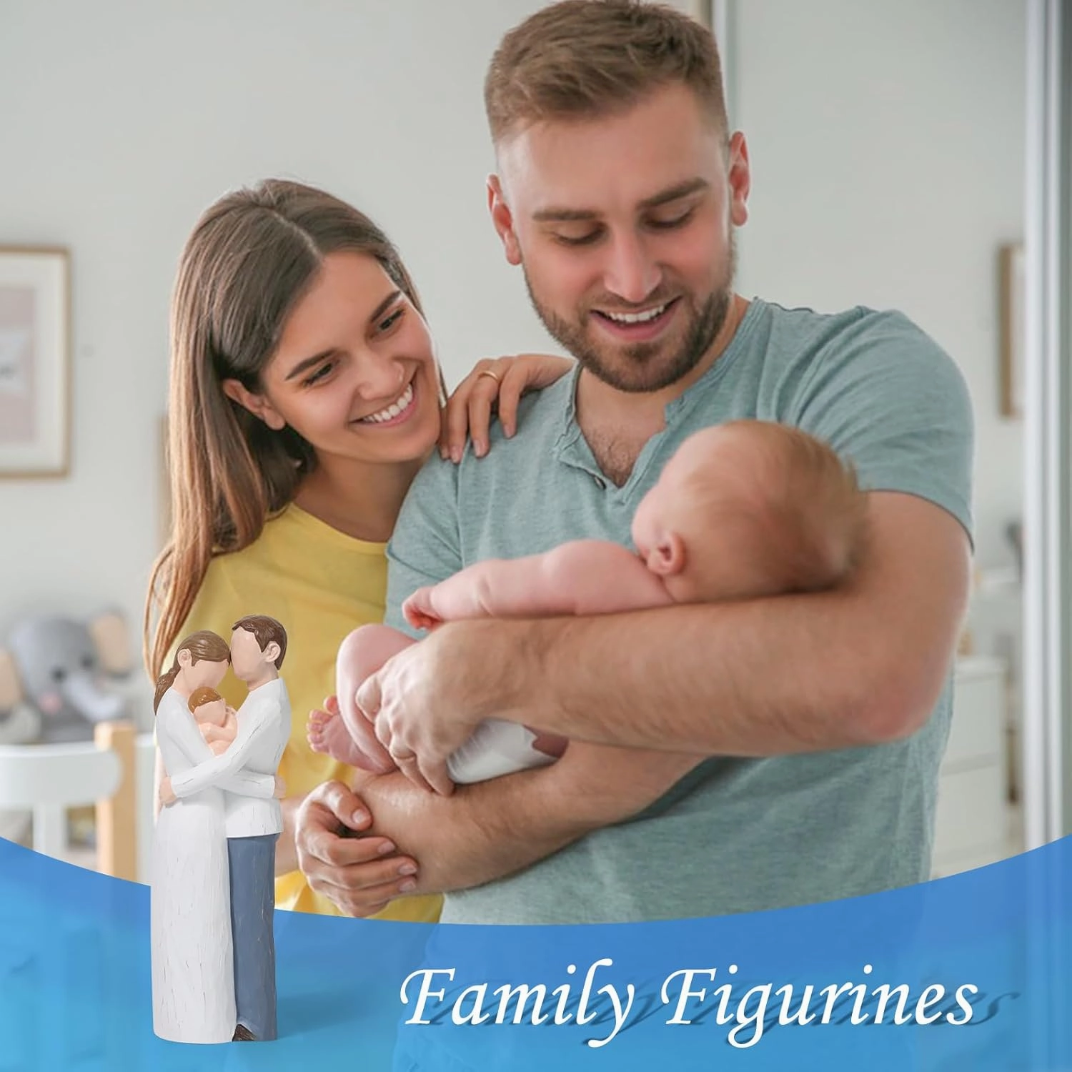 Family of 3 Figurines, Collectible Figurines, Mother Father Baby Sculpted Hand-Painted Statue, Figure Gifts for Birthdays, Anniversary, Thanksgiving and Christmas.
