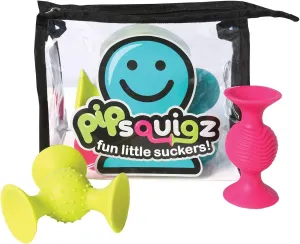 Fat Brain PipSquigz Bundle - 6 Piece Baby Rattle Suction Cup Toys, BPA-Free Sensory Toy Set with Storage Bag - Silicone Bath Toys