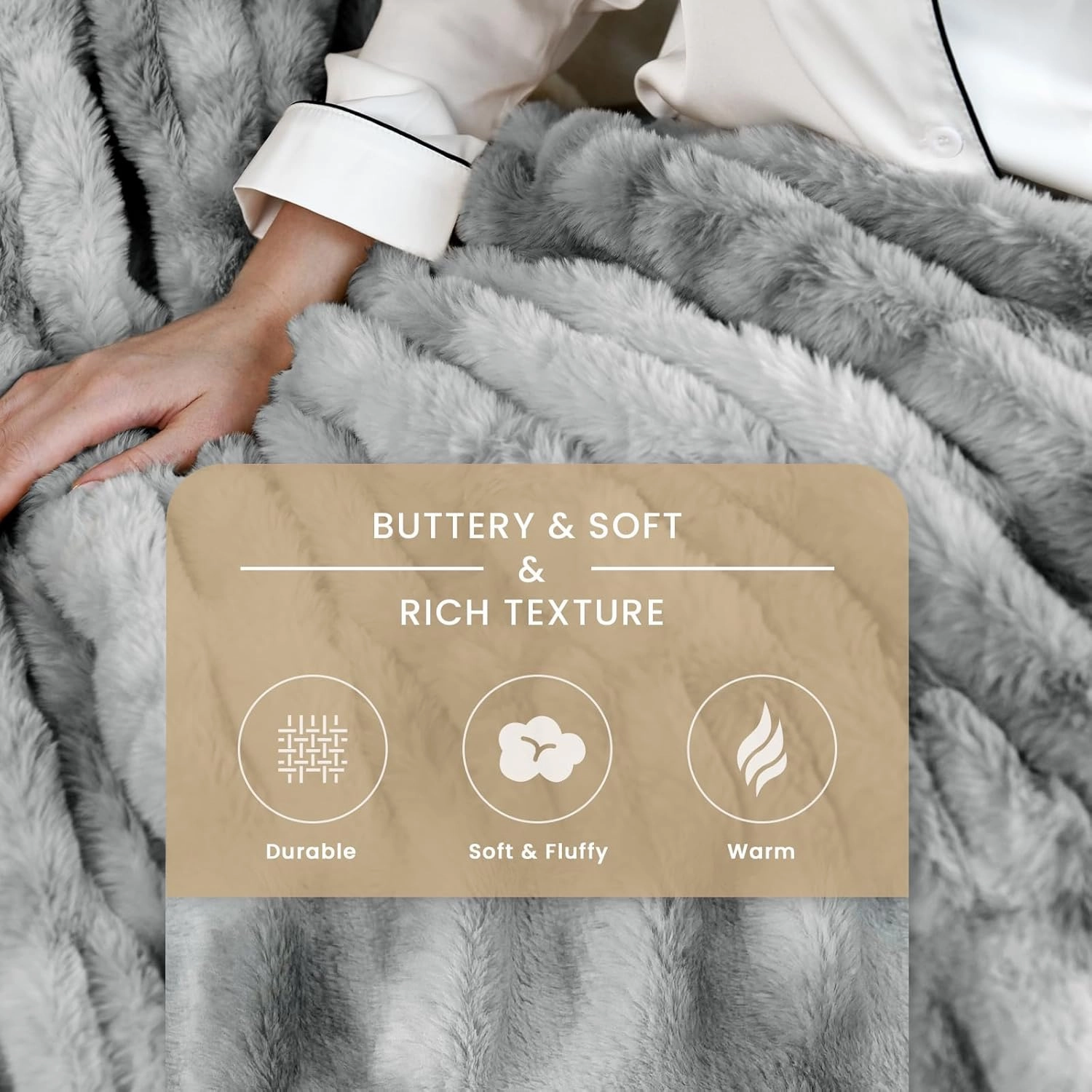 Faux Fur Blanket, Throw Blanket for Couch, Fluffy Blanket with Stretch Ruched Design, Ultra Soft Giftable Home Decor, 50x60 inches, Tie-Dyed in Gray