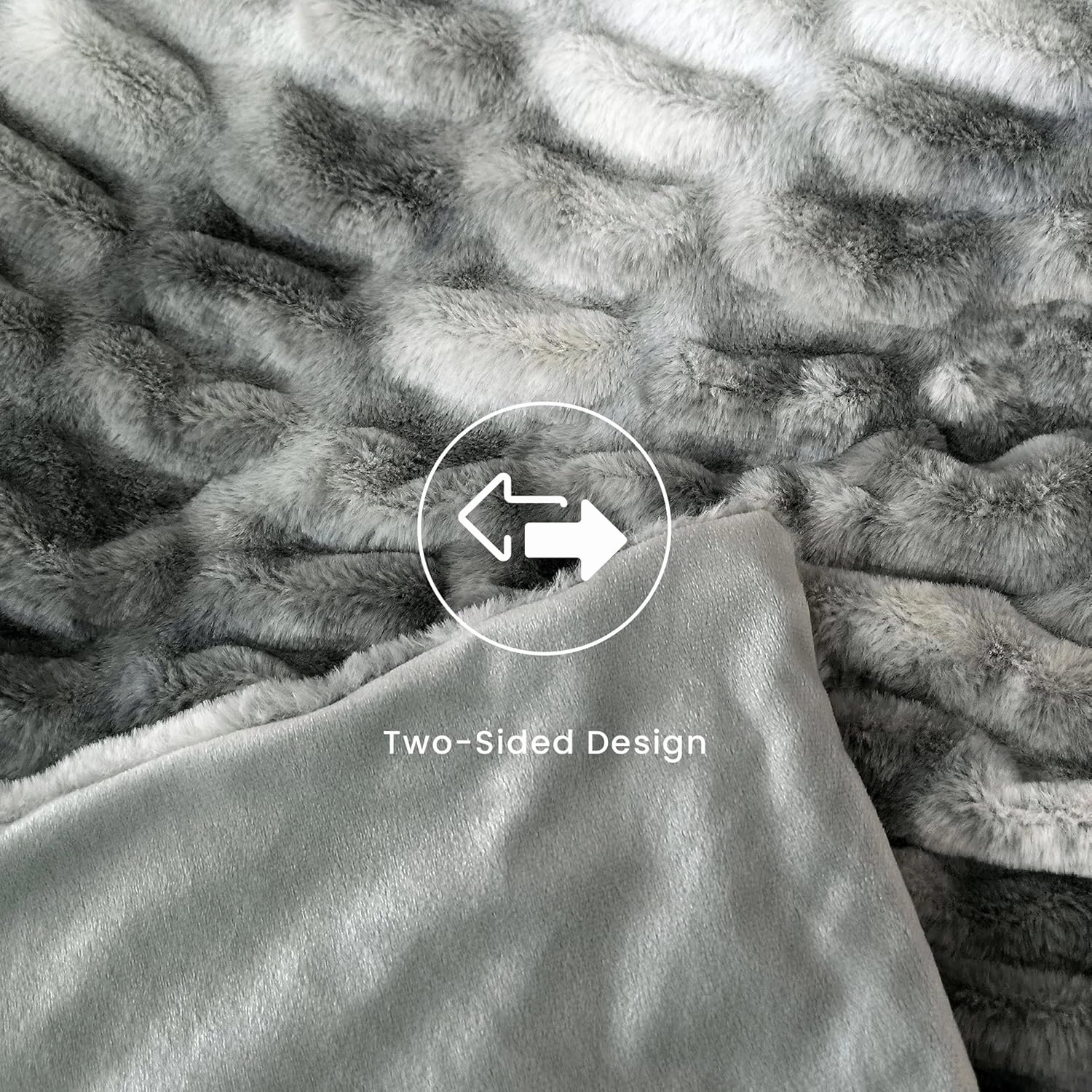 Faux Fur Blanket, Throw Blanket for Couch, Fluffy Blanket with Stretch Ruched Design, Ultra Soft Giftable Home Decor, 50x60 inches, Tie-Dyed in Gray