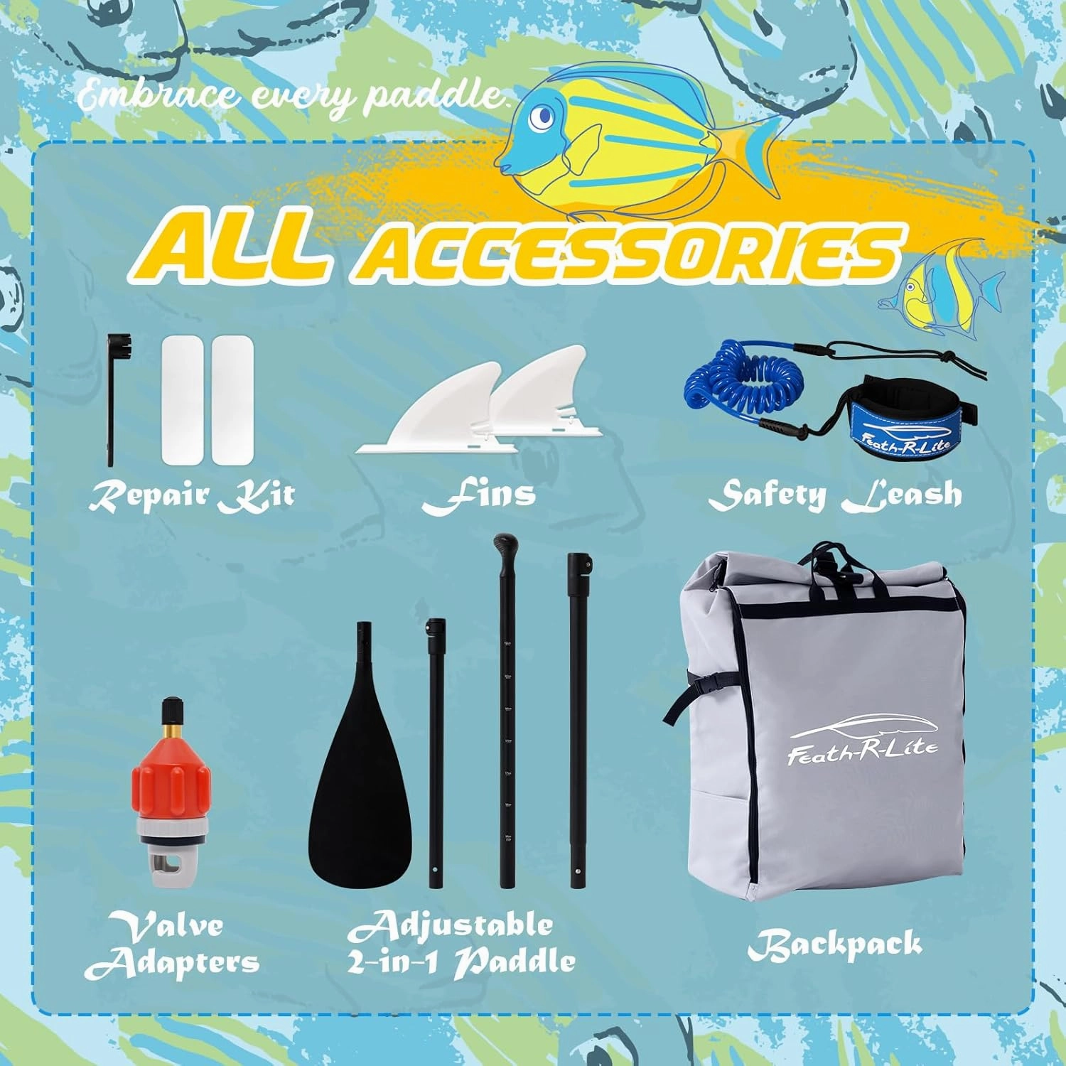 FEATH-R-LITE Inflatable Paddle Board Stand Up Paddleboards for Adults SUP with Premium Accessories Pump, Adjustable Paddle, Leash, Three Fins, Backpack