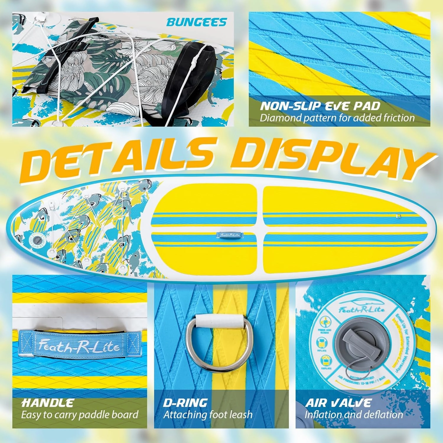 FEATH-R-LITE Inflatable Paddle Board Stand Up Paddleboards for Adults SUP with Premium Accessories Pump, Adjustable Paddle, Leash, Three Fins, Backpack
