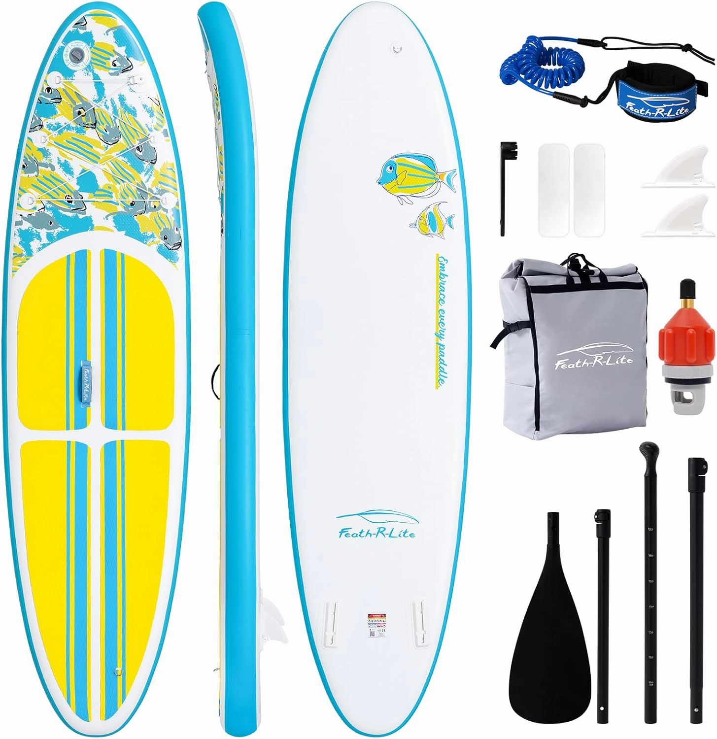 FEATH-R-LITE Inflatable Paddle Board Stand Up Paddleboards for Adults SUP with Premium Accessories Pump, Adjustable Paddle, Leash, Three Fins, Backpack