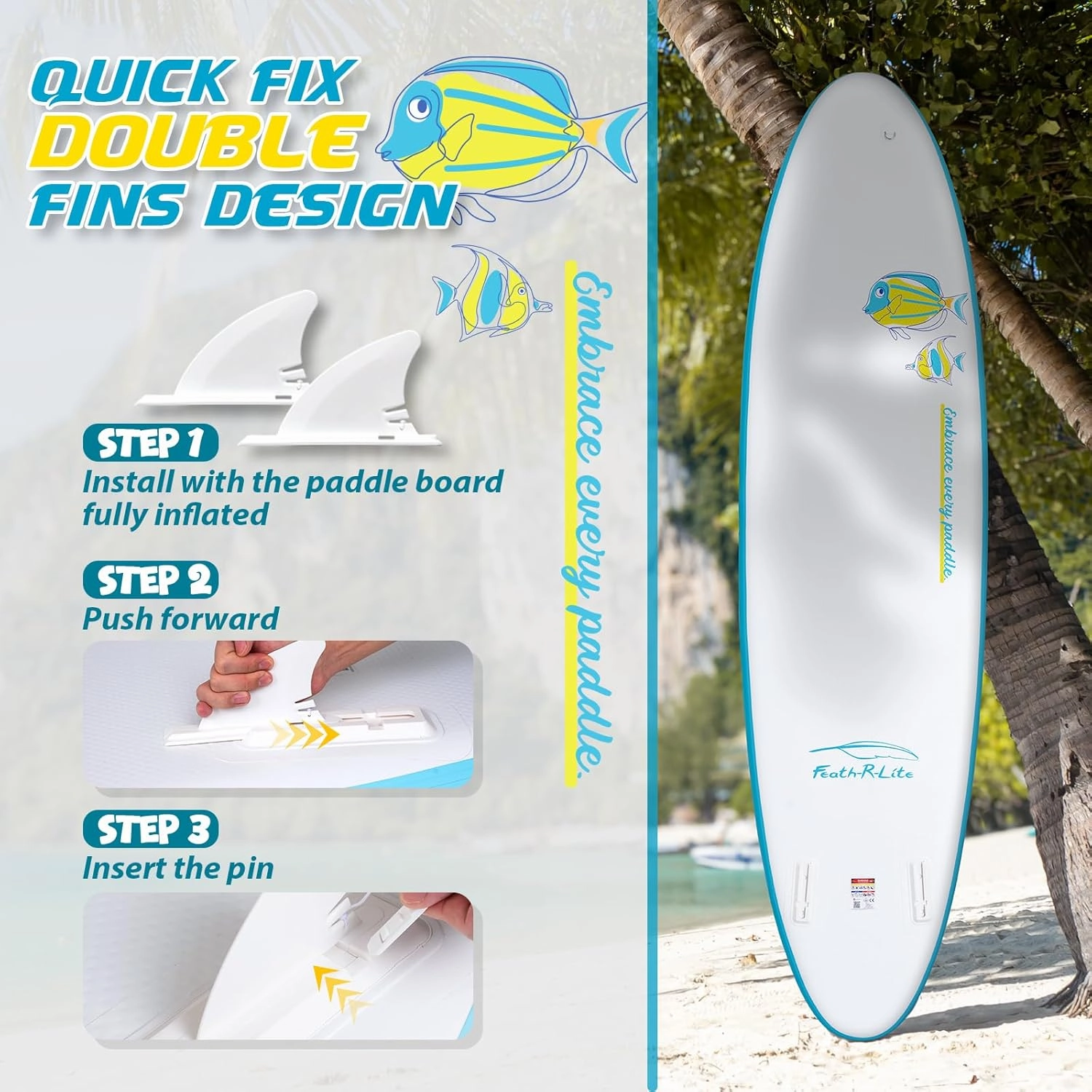 FEATH-R-LITE Inflatable Paddle Board Stand Up Paddleboards for Adults SUP with Premium Accessories Pump, Adjustable Paddle, Leash, Three Fins, Backpack