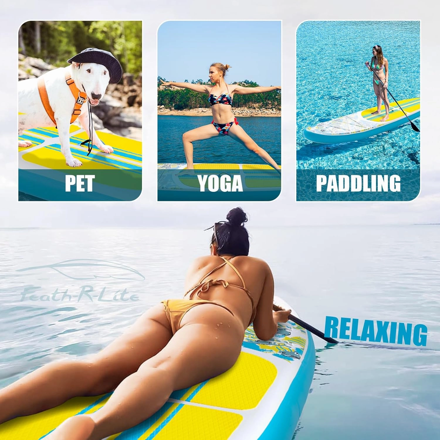 FEATH-R-LITE Inflatable Paddle Board Stand Up Paddleboards for Adults SUP with Premium Accessories Pump, Adjustable Paddle, Leash, Three Fins, Backpack