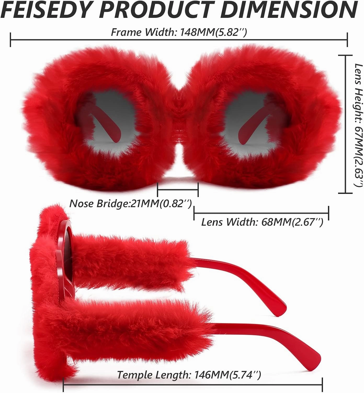 FEISEDY Women Plush Fuzzy Round Sunglasses Punk Soft Velvet Shades Ladies Handmade Party Cosplay Eyewear B2889