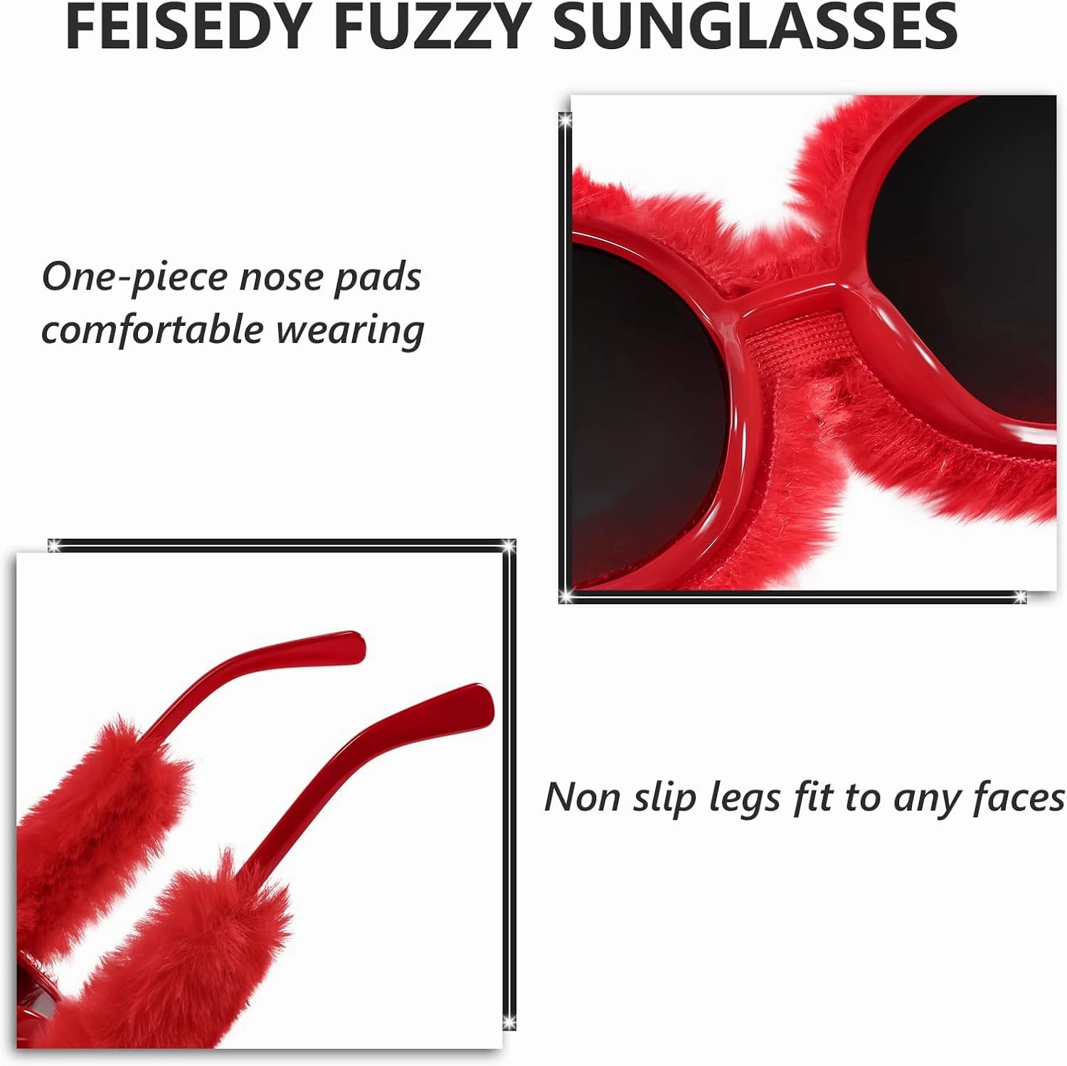 FEISEDY Women Plush Fuzzy Round Sunglasses Punk Soft Velvet Shades Ladies Handmade Party Cosplay Eyewear B2889