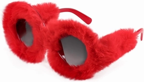 FEISEDY Women Plush Fuzzy Round Sunglasses Punk Soft Velvet Shades Ladies Handmade Party Cosplay Eyewear B2889