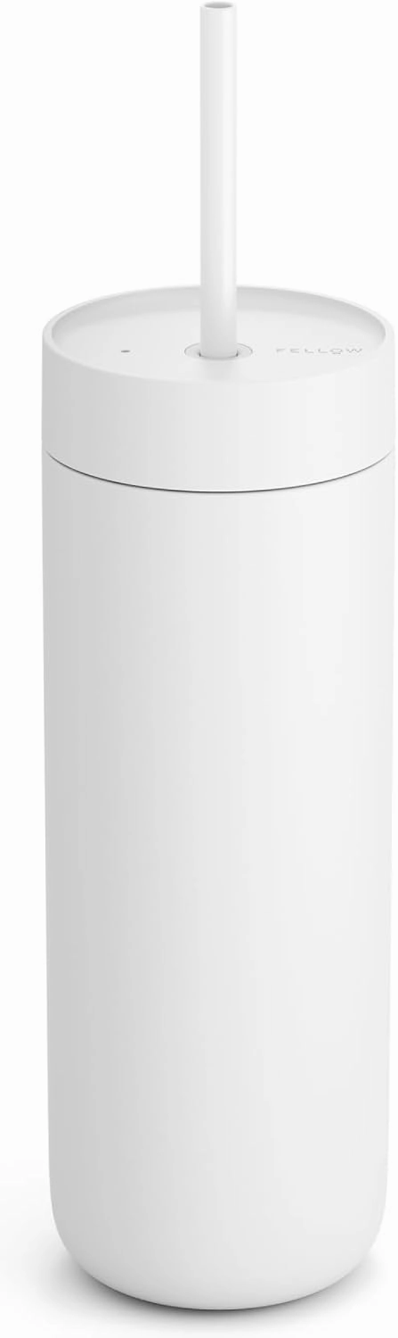 Fellow 20 oz Carter Cold Travel Mug for Water, Iced Tea, Coffee, Smoothies & Iced Coffee - Stainless Steel Vacuum-Insulated Tumbler with Spill Resistant lid & straw - Matte White