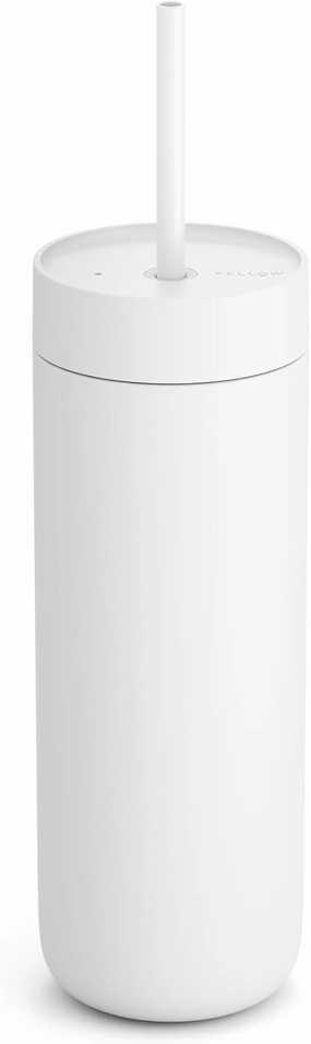 Fellow 20 oz Carter Cold Travel Mug for Water, Iced Tea, Coffee, Smoothies & Iced Coffee - Stainless Steel Vacuum-Insulated Tumbler with Spill Resistant lid & straw - Matte White