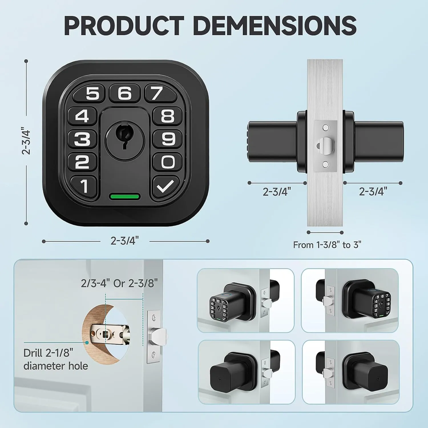 Fingerprint Door knob, Smart Biometric Door Lock with Keypad, Keyless Entry Code Door Knob, Waterproof & Weatherproof, Auto Lock,Voice Navigation, for Bedroom, Gate,Office -Matte Black
