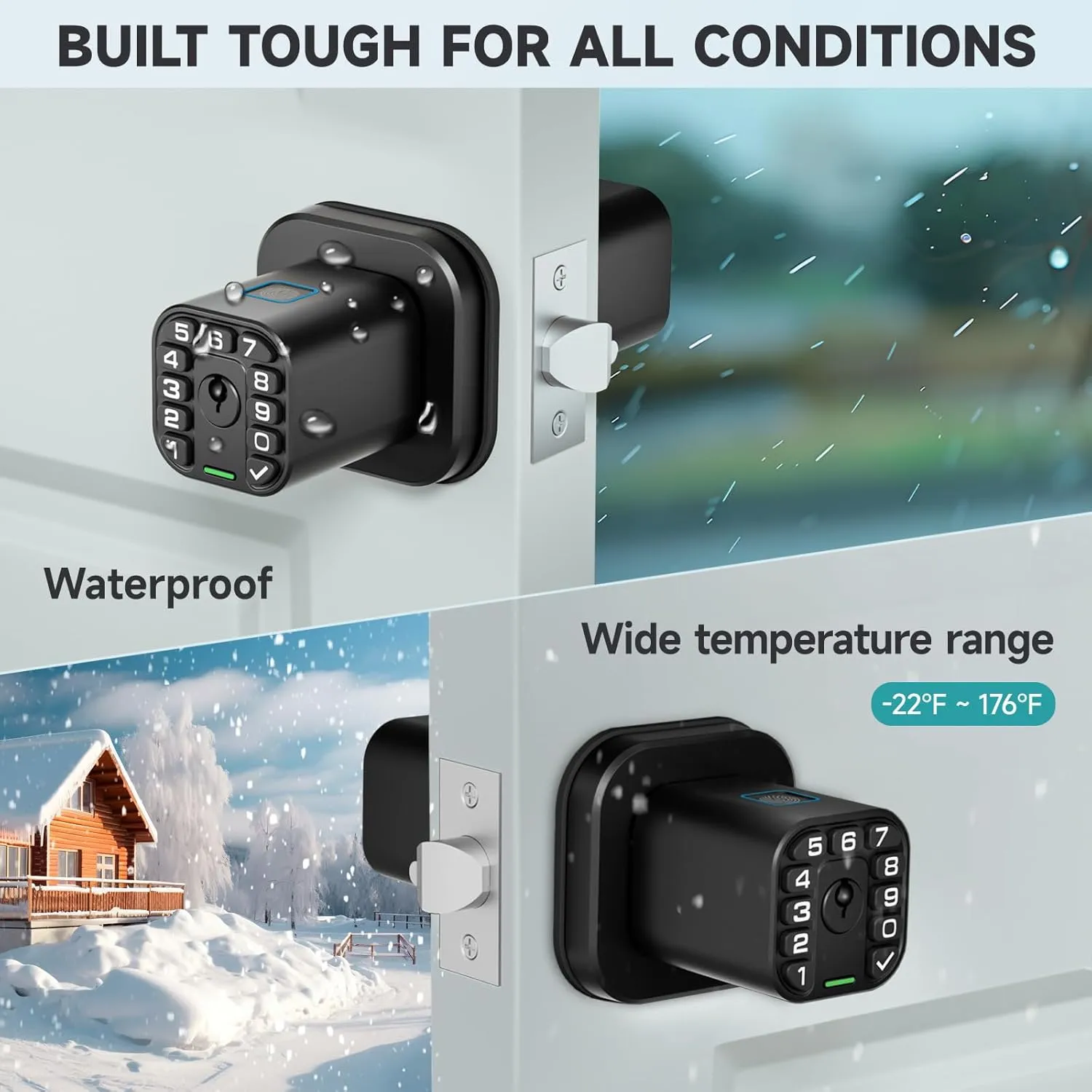 Fingerprint Door knob, Smart Biometric Door Lock with Keypad, Keyless Entry Code Door Knob, Waterproof & Weatherproof, Auto Lock,Voice Navigation, for Bedroom, Gate,Office -Matte Black