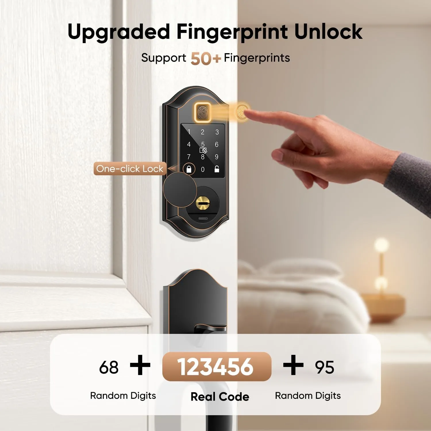Fingerprint Smart Front Door Lock Set, Keyless Entry Door Lock with Handle, Smart Door Locks, Front Door Handle with Keypad and Deadbolt, APP Control, Touchscreen, Oil Rubbed Bronze