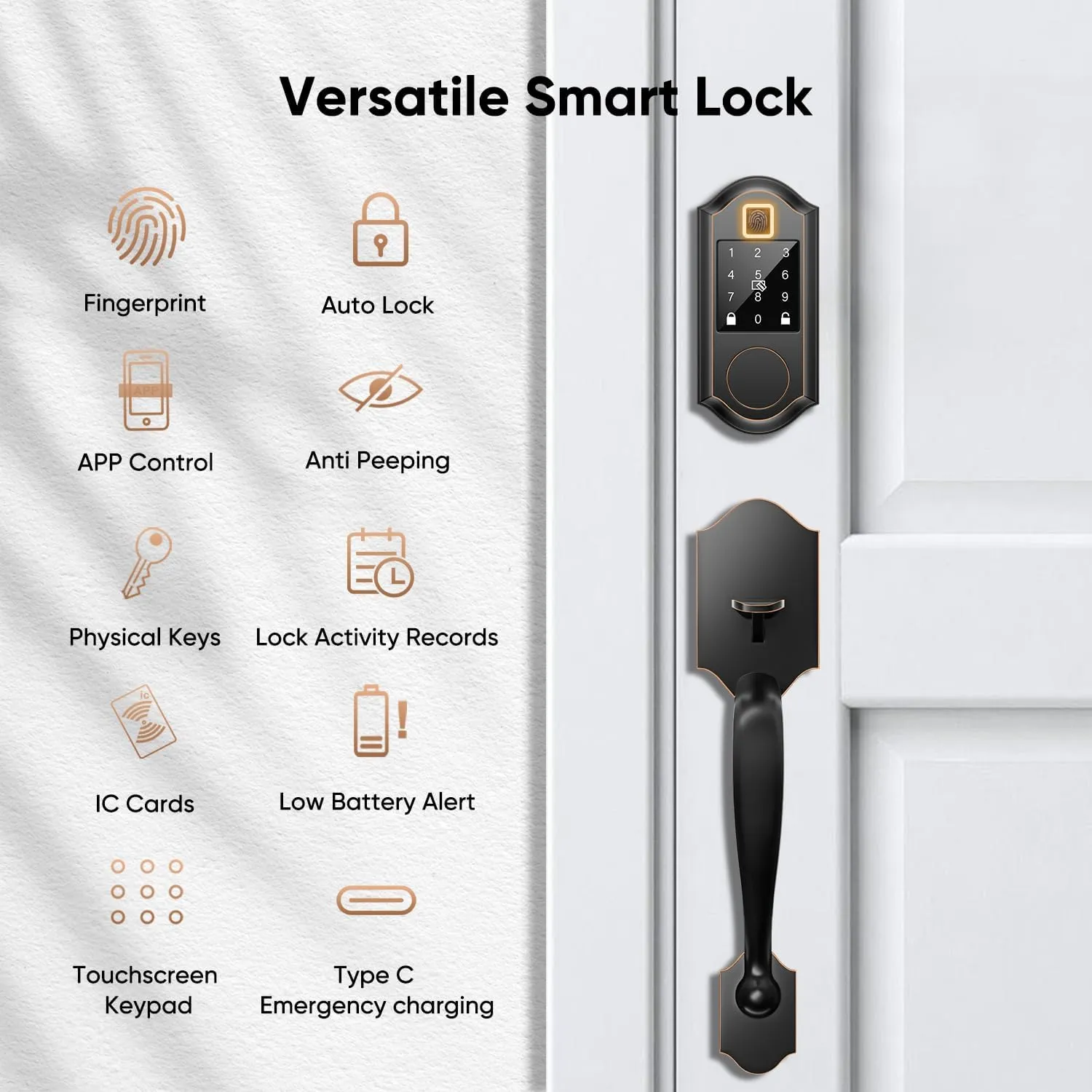 Fingerprint Smart Front Door Lock Set, Keyless Entry Door Lock with Handle, Smart Door Locks, Front Door Handle with Keypad and Deadbolt, APP Control, Touchscreen, Oil Rubbed Bronze