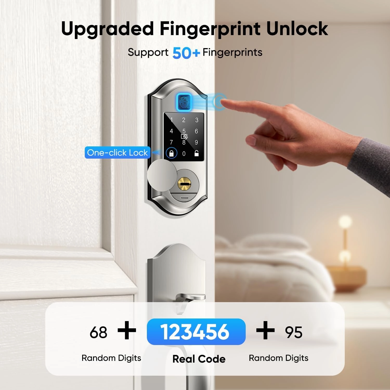 Fingerprint Smart Front Door Lock Set, Keyless Entry Door Lock with Handle, Smart Locks for Front Door, Keypad Deadbolt with Handle, APP Control, Touchscreen Keypad, Auto Locking, Satin Nickel