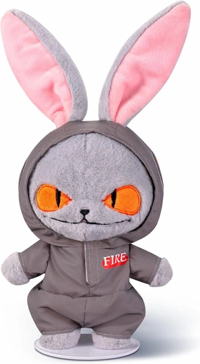 Fire Rabbit Bunny Plush Figure Toy, Stuffed Animal Creepy Doll for Boys and Girls, Animal Toy with Movable Limbs, 12’’, Halloween Decor, Grey