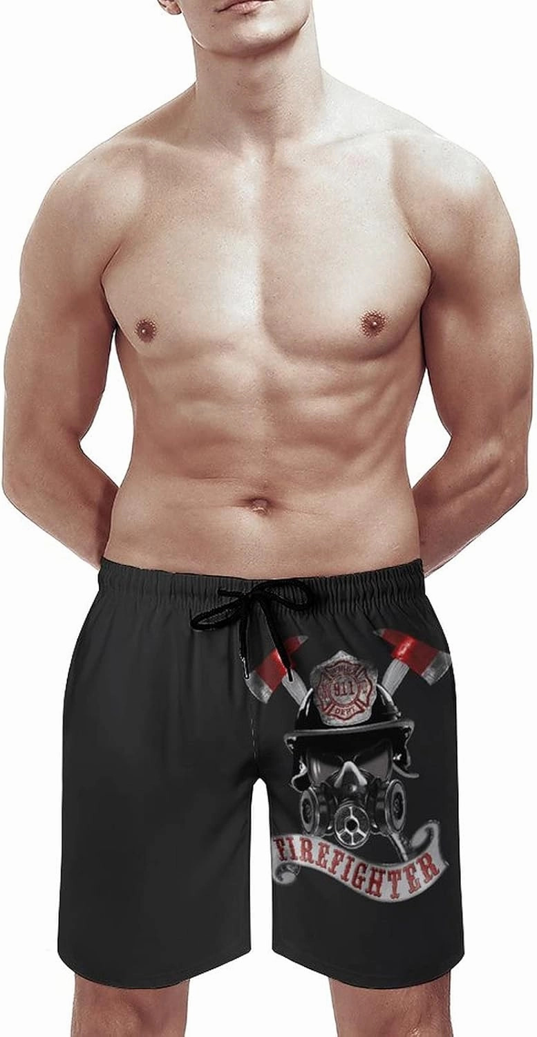 Firefighter First in Last Out Men's Summer Quick Dry Swim Trunks Casual Board Shorts Beachwear for Boys Men