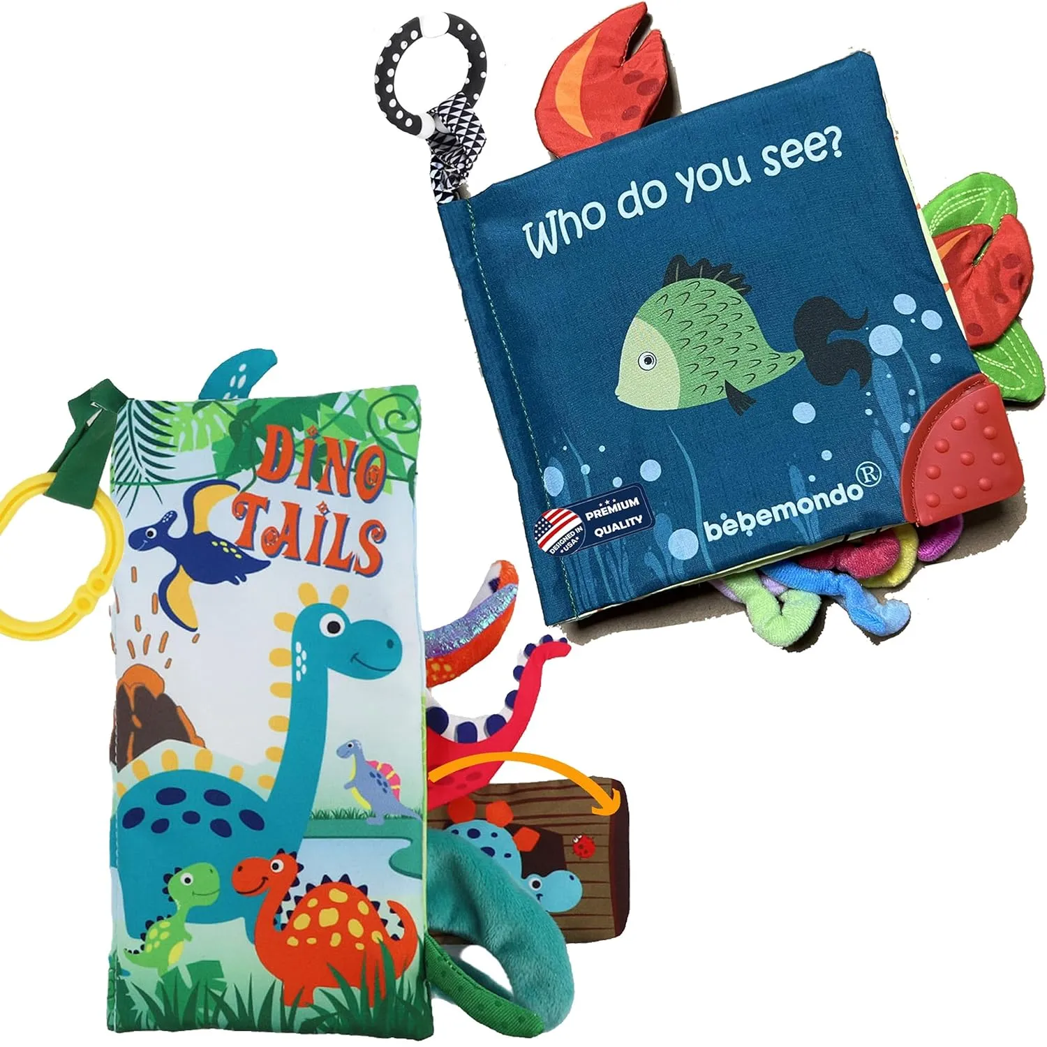 Fish Baby Book with Baby Dinosaur Crinkle Book Toys for Newborn Babies Infants 0-6, 6-12 and 12-18 Months, 1-2 Year Old