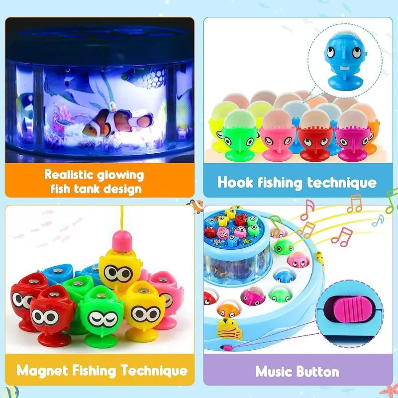 Fish Catching Game with 26 Fishes and 4 Pods with Music and Lights (Assorted Colour)