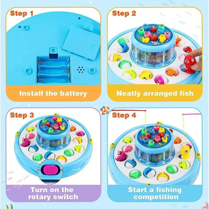 Fish Catching Game with 26 Fishes and 4 Pods with Music and Lights (Assorted Colour)