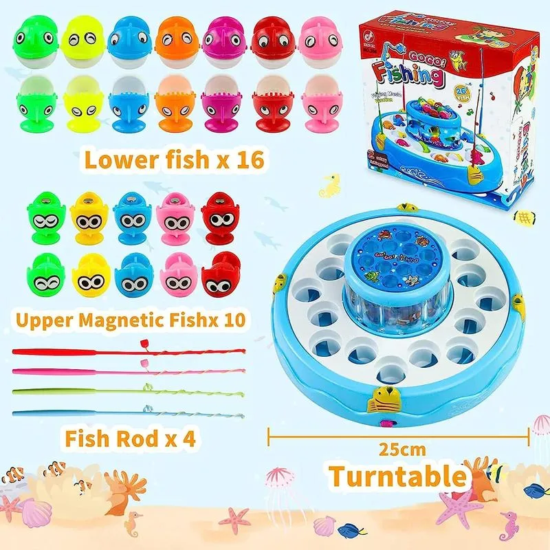 Fish Catching Game with 26 Fishes and 4 Pods with Music and Lights (Assorted Colour)