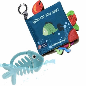 Fish Baby Crinkle Books with 3D Fish Teething Toy for Newborn Babies Infants