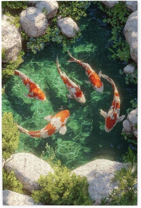 Fish in A Pond Jigsaw Puzzle 1000 Piece,20x30 Inches Wooden Picture Jigsaw Puzzles for Adult Family Game